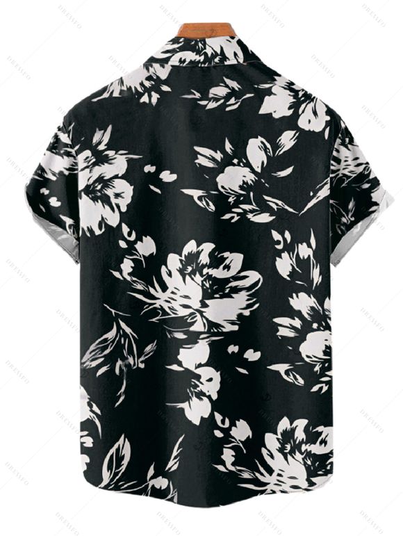 Men's Button Up Shirt Abstract Flower Leaf Print Vacation Shirt - Noir S