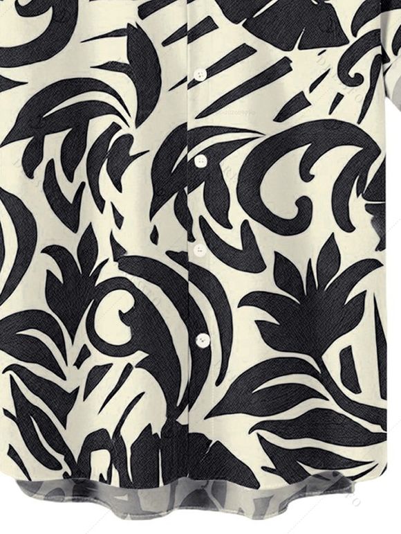 Men's Vacation Shirt Botanical Leaf Scroll Silhouette Print Button Up Shirt - Noir S