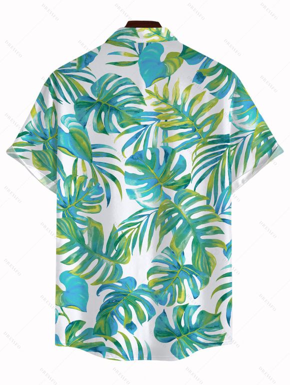 Men's Hawaiian Vacation Shirt Watercolor Monstera Palm Leaf Print Button Up Beach Shirt - Vert clair 5XL