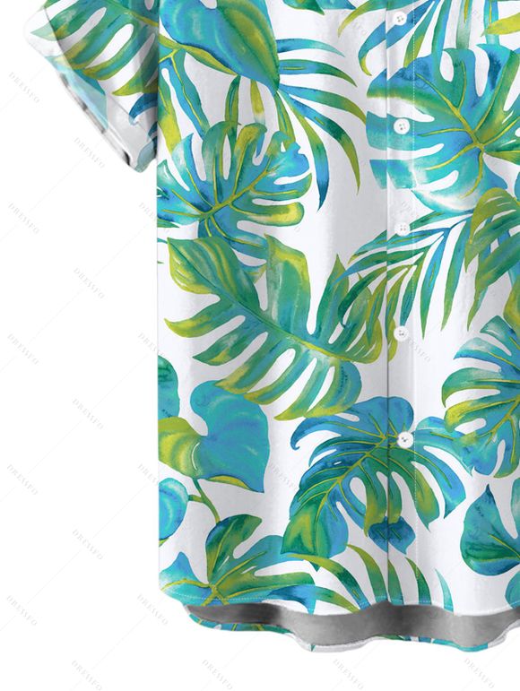 Men's Hawaiian Vacation Shirt Watercolor Monstera Palm Leaf Print Button Up Beach Shirt - Vert clair 5XL
