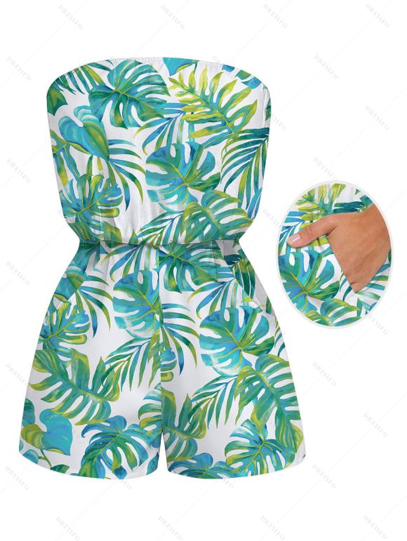 Hawaiian Vacation Couple Outfit Watercolor Monstera Palm Leaf Print Pocket Off the Shoulder Romper and Shirt Set - Vert clair S | US 4