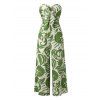Vacation Jumpsuit Botanical Leaf Silhouette Print Bowknot Off the Shoulder Wide Leg Jumpsuit - Vert XXL | US 14
