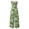 Vacation Jumpsuit Botanical Leaf Silhouette Print Bowknot Off the Shoulder Wide Leg Jumpsuit - Vert XXL | US 14