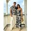 Vacation Couple Outfit Botanical Leaf Print Bowknot Off the Shoulder Jumpsuit and Shirt Set - Bleu S | US 4
