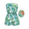 Hawaiian Vacation Romper Watercolor Monstera Palm Leaf Print Pocket Off the Shoulder Beach Romper - Vert clair XL | US 12