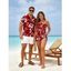 Vacation Couple Outfit Abstract Flower Leaf Print Off the Shoulder Romper and Shirt Set - Noir S | US 4