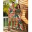 Vacation Couple Outfit Skew Neck Ruched Tank Top Vibrant Tropical Floral Leaf Belt Pants and Shirt Shorts Set - multicolor S | US 4