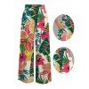 Vacation Couple Outfit Skew Neck Ruched Tank Top Vibrant Tropical Floral Leaf Belt Pants and Shirt Shorts Set - multicolor S | US 4