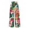 Vacation Couple Outfit Skew Neck Ruched Tank Top Vibrant Tropical Floral Leaf Belt Pants and Shirt Shorts Set - multicolor S | US 4