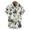 Vacation Couple Outfit Tropical Hibiscus Floral Monstera Leaf Print Pocket Off the Shoulder Romper and Shirt Set - Beige S | US 4