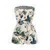 Vacation Couple Outfit Tropical Hibiscus Floral Monstera Leaf Print Pocket Off the Shoulder Romper and Shirt Set - Beige S | US 4