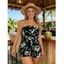Vacation Romper Colored Flower Tropical Leaf Print Off the Shoulder Romper - Noir XXL | US 14