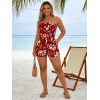 Vacation Romper Colored Flower Tropical Leaf Print Off the Shoulder Romper - Rouge Vineux L | US 8-10