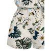 Vacation Romper Tropical Hibiscus Floral Monstera Leaf Print Pocket Off the Shoulder Romper - Beige M | US 6