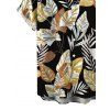 Hawaiian Vacation Couple Outfit Retro Tropical Botanical Leaf Print Lace Hollow Out Slit Dress and Shirt Beach Set - BLACK S | US 4