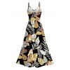 Hawaiian Vacation Couple Outfit Retro Tropical Botanical Leaf Print Lace Hollow Out Slit Dress and Shirt Beach Set - BLACK S | US 4