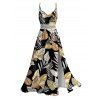 Hawaiian Vacation Couple Outfit Retro Tropical Botanical Leaf Print Lace Hollow Out Slit Dress and Shirt Beach Set - BLACK S | US 4
