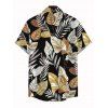 Hawaiian Vacation Couple Outfit Retro Tropical Botanical Leaf Print Lace Hollow Out Slit Dress and Shirt Beach Set - BLACK S | US 4