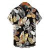 Hawaiian Vacation Couple Outfit Retro Tropical Botanical Leaf Print Lace Hollow Out Slit Dress and Shirt Beach Set - BLACK S | US 4