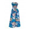 Hawaiian Couple Outfit Colorblock Tropical Monstera Leaf Print Bowknot Pocket Off the Shoulder Jumpsuit and Shirt Set - DENIM BLUE S | US 4