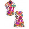 Hawaiian Vacation Couple Outfit Colorful Watercolor Floral Print Pocket Off the Shoulder Romper and Shirt Set - ORANGE S | US 4