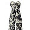 Combinaison de vacances à imprimé botanique et silhouette de feuilles, nœud papillon, épaules dénudées, jambes larges - Noir M | US 6