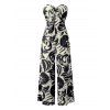Combinaison de vacances à imprimé botanique et silhouette de feuilles, nœud papillon, épaules dénudées, jambes larges - Noir XXL | US 14