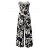 Combinaison de vacances à imprimé botanique et silhouette de feuilles, nœud papillon, épaules dénudées, jambes larges - Noir XXL | US 14