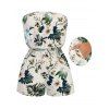 Vacation Couple Outfit Tropical Hibiscus Floral Monstera Leaf Print Pocket Off the Shoulder Romper and Shirt Set - Beige S | US 4