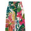 Vacation Wide Leg Pants Vibrant Tropical Floral Leaf Print Pocket Belt Pants - multicolor XXXXXL | US 20