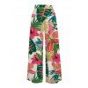 Vacation Wide Leg Pants Vibrant Tropical Floral Leaf Print Pocket Belt Pants - multicolor XXXXXL | US 20