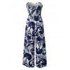 Vacation Jumpsuit Botanical Leaf Silhouette Print Bowknot Off the Shoulder Wide Leg Jumpsuit - Bleu profond XXL | US 14