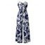 Vacation Jumpsuit Botanical Leaf Silhouette Print Bowknot Off the Shoulder Wide Leg Jumpsuit - Bleu profond XXL | US 14