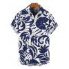 Men's Vacation Shirt Botanical Leaf Scroll Silhouette Print Button Up Shirt - Bleu profond 5XL