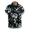 Men's Button Up Shirt Abstract Flower Leaf Print Vacation Shirt - Noir S