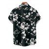 Men's Button Up Shirt Abstract Flower Leaf Print Vacation Shirt - Noir S