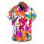 Men's Hawaiian Vacation Shirt Colorful Watercolor Floral Print Button Up Shirt - Orange 5XL