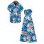 Hawaiian Couple Outfit Colorblock Tropical Monstera Leaf Print Bowknot Pocket Off the Shoulder Jumpsuit and Shirt Set - Bleu Toile de Jean S | US 4