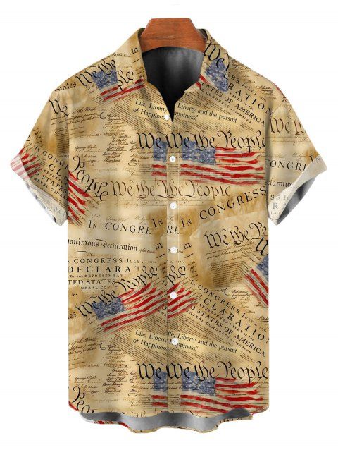 Chemise patriotique à boutons pour homme, motif drapeau américain et document vintage de la Constitution, idéale pour les vacances de la fête de l'Indépendance.