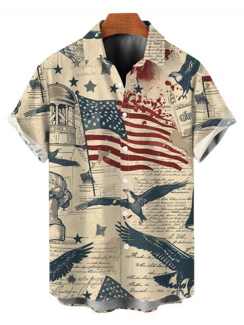 Chemise patriotique vintage pour homme, motif drapeau américain et aigle à tête blanche, à boutons, pour la fête de l'Indépendance.