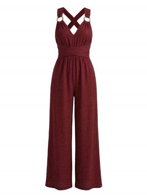 Combinaison unie à jambes droites et taille haute avec anneau.