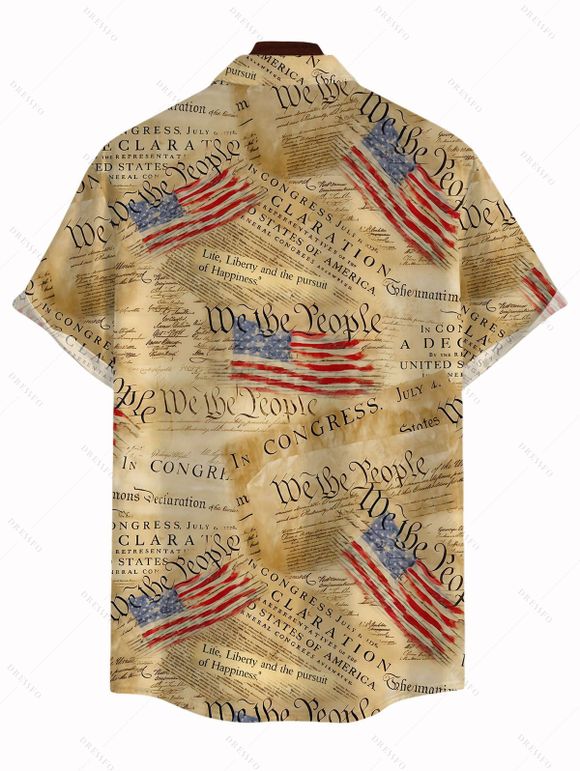 Independence Day Couple Outfit Vintage Constitution Document American Flag Print Tied Spaghetti Strap Dress and Shirt Patriotic Set - Bronze S | US 4