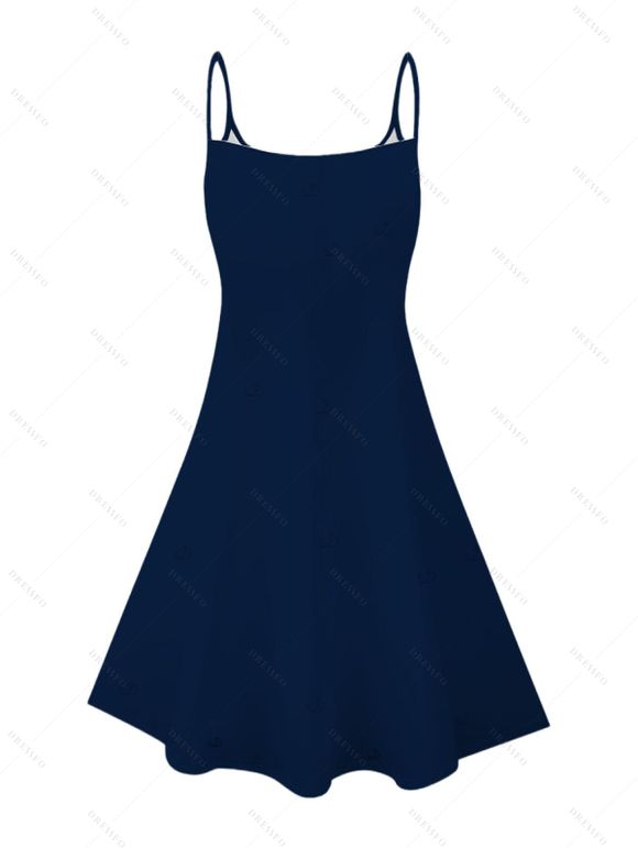 Independence Day Dress Colorblock American Flag Star Stripe Palm Tree Print Spaghetti Strap Patriotic Dress - Bleu de Minuit XXXXXL | US 20