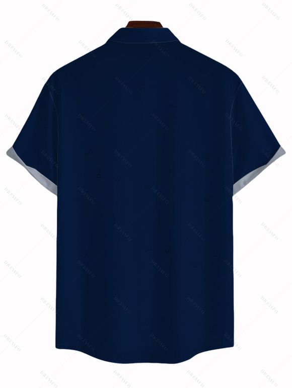 Independence Day Couple Outfit Colorblock American Flag Star Stripe Palm Tree Print Spaghetti Strap Dress and Shirt Patriotic Set - Bleu de Minuit S | US 4