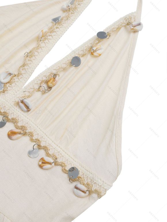 Vacation Dress Solid Color Sequined Open Back Halter Maxi Dress - Beige XL | US 10