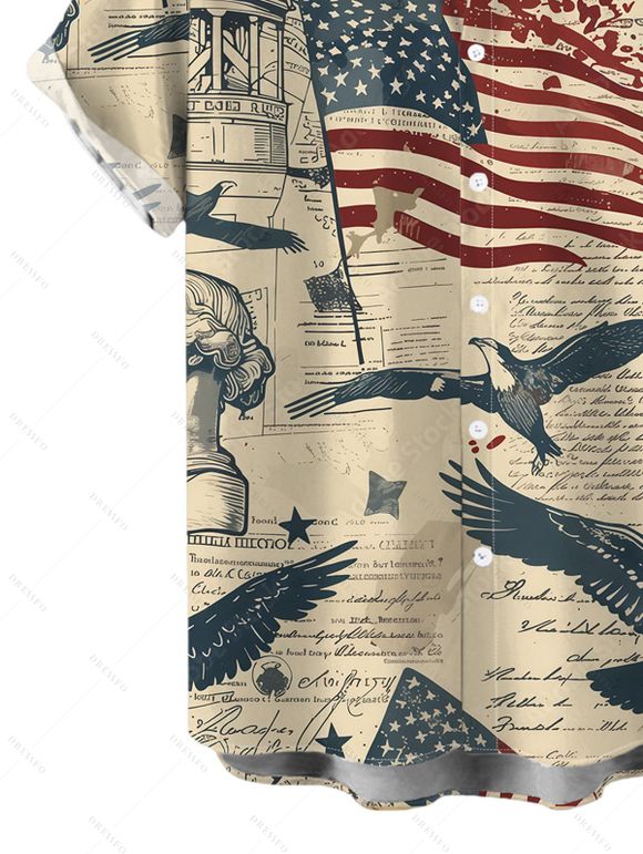 Independence Day Couple Outfit Vintage American Flag Bald Eagle Print Spaghetti Strap Dress and Shirt Patriotic Set - café lumière S | US 4
