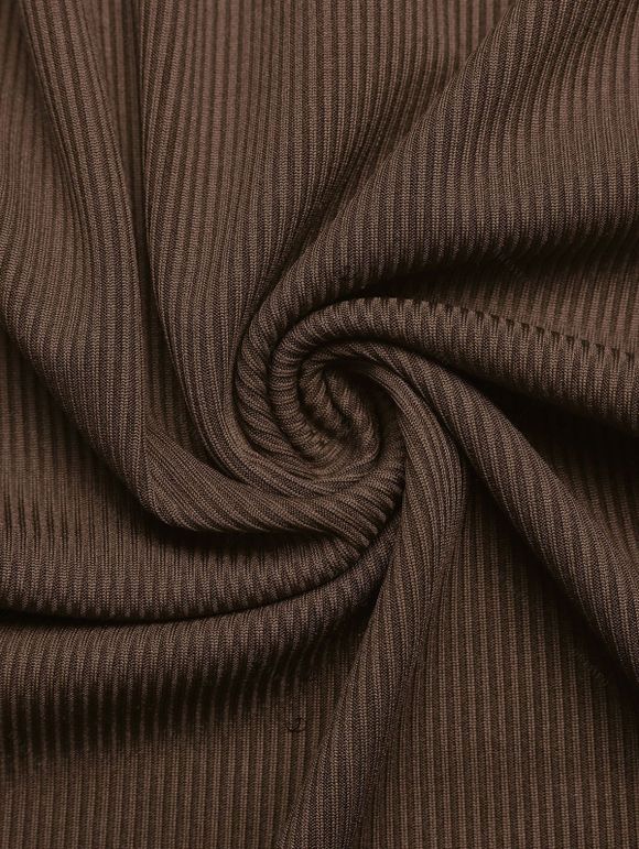 Vacation Couple Outfit Solid Color Draped Neck Ruched Open Back Wide Leg Jumpsuit and Textured Knitted Shirt Set - marron foncé S | US 4