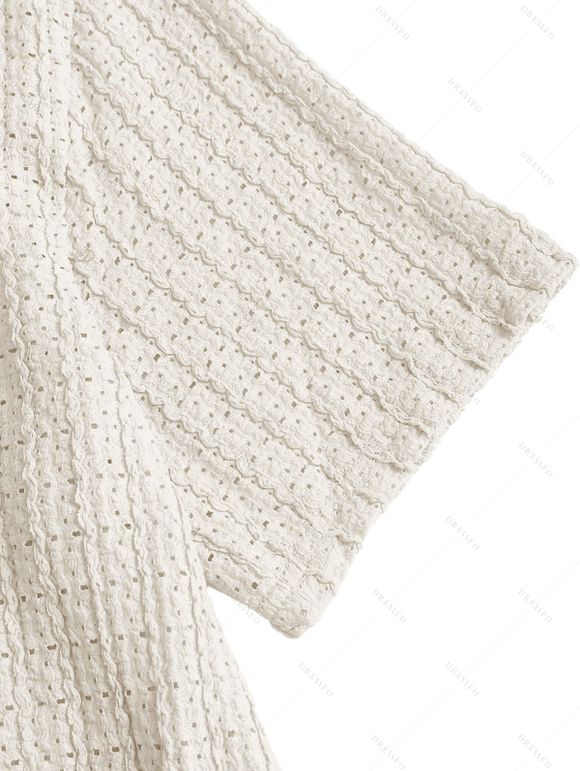 Vacation Couple Outfit Solid Color Draped Neck Ruched Open Back Wide Leg Jumpsuit and Textured Knitted Shirt Set - marron foncé S | US 4