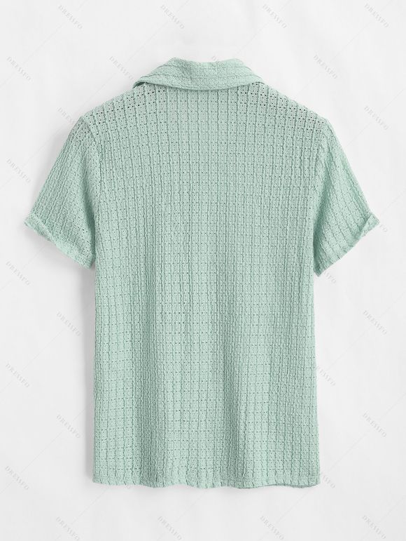 Men's Casual Shirt Textured Knitted Solid Color Button Up Shirt - Vert clair 2XL