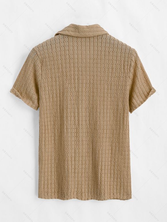 Men's Casual Shirt Textured Knitted Solid Color Button Up Shirt - LIGHT COFFEE 2XL